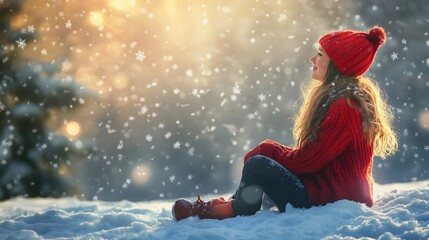 Beautiful young woman enjoying in the snow. 