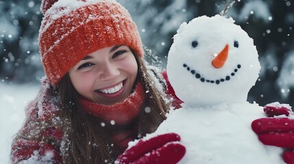 Beautiful young woman enjoying in the snow. 