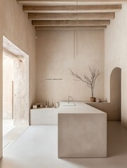 Poster - Minimalist kitchen with earthy tones and natural elements.