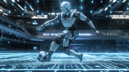 robot soccer player executing precision kick