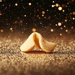 Macro Shot of a Fortune Cookie on Glittering Background