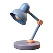 © Mowly - A 3D illustration of a classic desk lamp with a blue shade and a warm light bulb. The lamp is perfect for adding a touch of whimsy to your designs or for use in children's products.