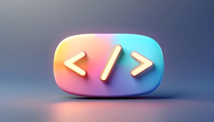 code icon coding icon symbol of programming 3d rendering vector illustration.A vibrant and colorful 3d code icon illustrating creativity and innovation in technology.rectangle button.