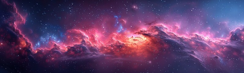 Wall Mural - Purple and blue galaxy with stars and nebulas, banner