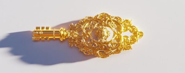 Poster - A decorative golden key with intricate designs, symbolizing elegance and mystery.