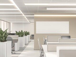 Wall Mural - Modern office space with plants and workstations designed for productivity.