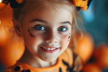 Wall Mural - ai generated portrait of cute child wearing halloween costume