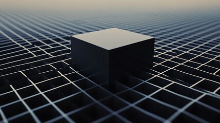 Realistic 3D cube placed within a flat 2D grid blending the virtual and real dimensions