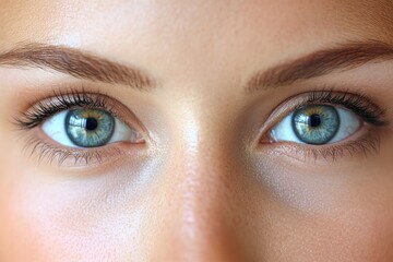 Beautiful woman showing her amazing blue eyes with makeup