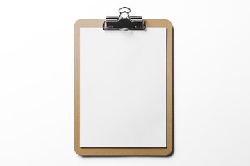 Blank clipboard with a paper, isolated on a pure white background