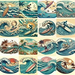 Cartoon surf on waves. AI generated illustration