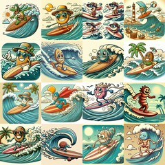 Cartoon surf on waves. AI generated illustration