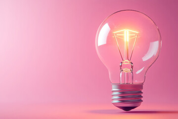 Glowing light bulb on a pink background represents creativity and innovation