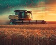 © Thanaseth - Dynamic image of a combine harvester in a wheat field, featuring an overlay of stock market graphs, representing grain price fluctuations