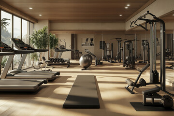 Poster - Spacious Modern Gym Equipped with Central Air Conditioning  