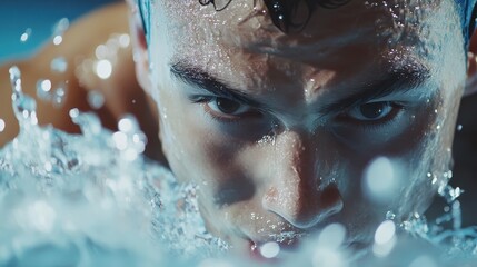 Swimmer Pushing Off the Wall in Freestyle Action