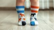 © Khuefa - Colorful toddler socks with playful animal designs against a light wood floor.