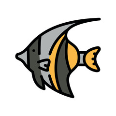 Wall Mural - Angel fish black line icon. Tropical fish