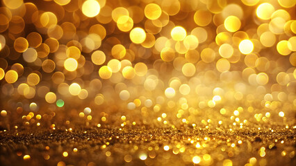 golden christmas background with bokeh lights and stars - abstract holiday background