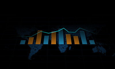 Wall Mural - financial graph technology background picture on world map