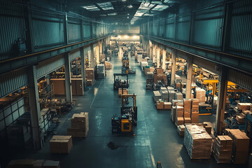 Canvas Print - Large Urban Warehouse Packed with Boxes and Industrial Equipment  