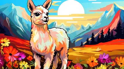 lama in colorful mountains illustration