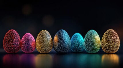 Fototapete - Colorful wireframe eggs a stunning display of digital artistry and creativity