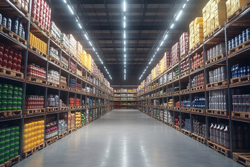 Sticker - Modern Warehouse Interior with Efficient Organization and LED Lighting  