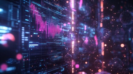 Wall Mural - futuristic digital interface displaying intricate quantum algorithms and financial graphs,