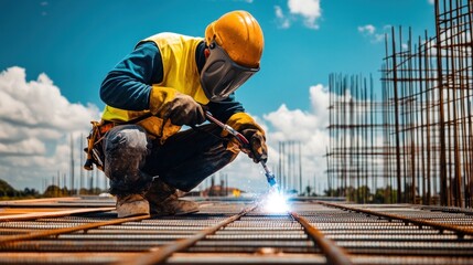 Construction Worker Welding Steel