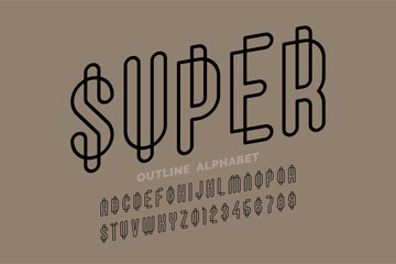 Wall Mural - super. modern outline font design, alphabet letters and numbers vector illustration