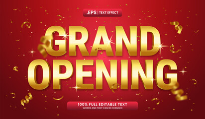 Wall Mural - gold grand opening text on a red background with confetti. editable 3d text effect vector illustrati