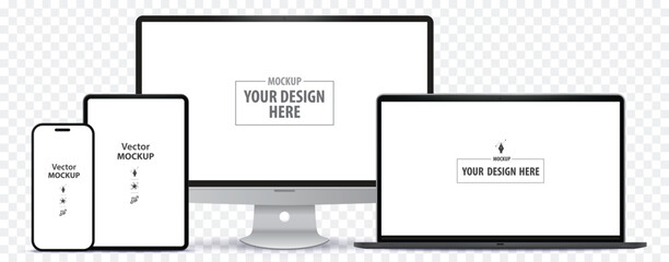 Wall Mural - desktop computer monitor, tablet pc, mobile phone and laptop computer mockup. digital devices screen