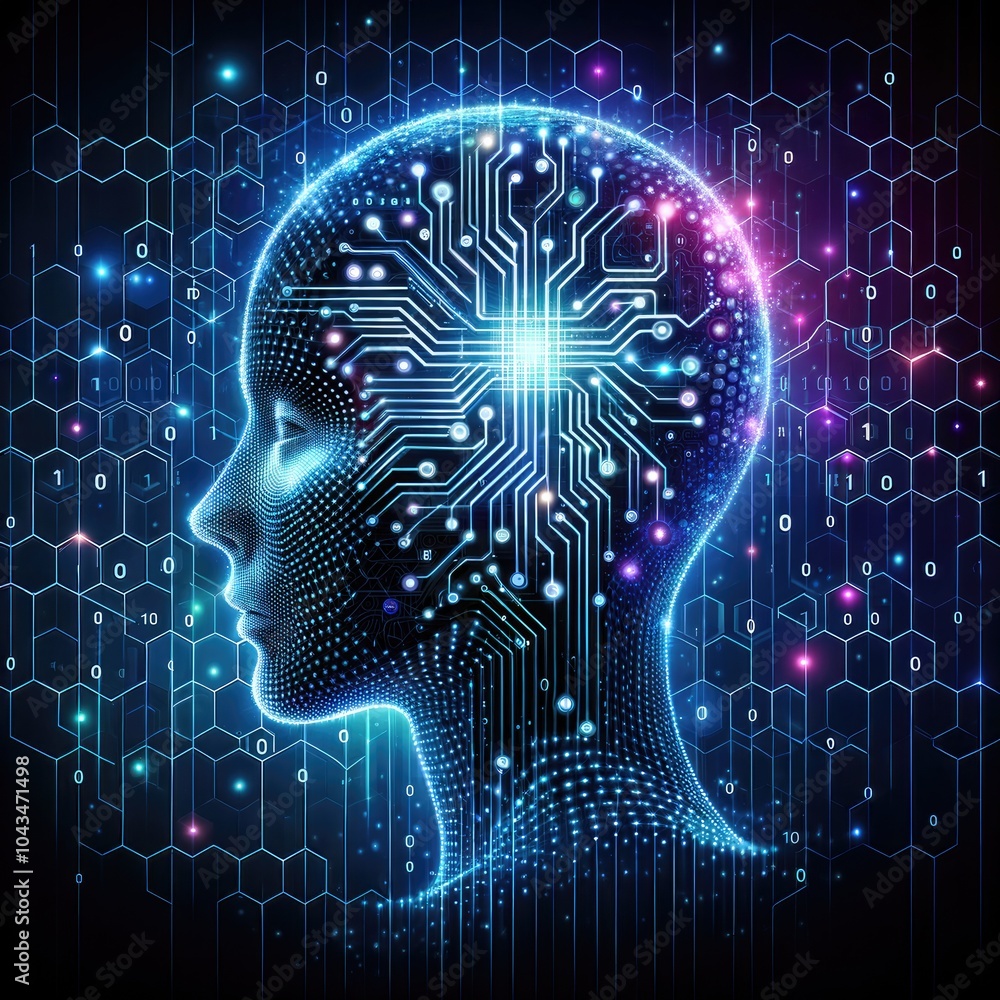 Futuristic AI Concept: Human Head Profile Composed of Glowing Circuits ...