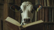 © Oksana - A cow is reading a large old book in a library, creating a humorous illustration