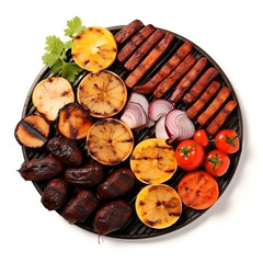 Wall Mural - Grilled bbq with vegetable slices isolated on a white background