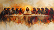 © CanvasPixelDreams - A depiction of the Last Supper, where Jesus shares bread and wine with the disciples, painted in warm tones, emphasizing love and sacrifice