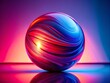 © Arnada - Abstract Liquid Glass Sphere with Neon Blue and Fluorescent Purple Shades Centered in Pink