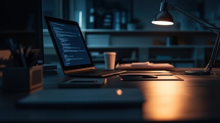 Dramatic scene of a corporate breakup. Featuring a dimly lit office with an unplugged computer. Showcasing the abrupt end to productivity. Ideal for discussions on remote work