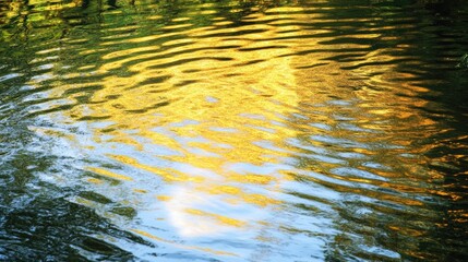 Poster - Rippling water glows as golden sunlight touches its surface, representing warmth, calm, and the natural beauty of sunlight interacting with water.