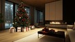 © Ts - Modern Christmas Living Room with Fireplace and Decorated Tree