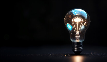 holographic light bulb with bokeh of a dark background