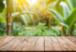 © bao - Abstract Natural wood table top on blur green background of banana leaf in nature garden.used for montage or display your products.