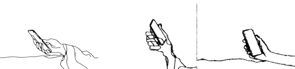 Poster - In his hand phone smartphone, he draws a continuous line