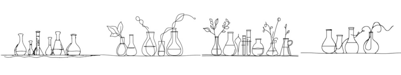Aufkleber - Chemical lab retorts illustrated with continuous line drawings.