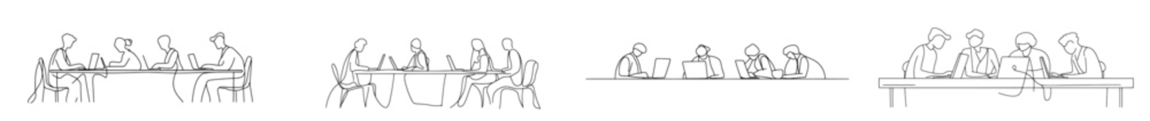 Leinwandbilder - Continually drawing one line in modern style with a group of people