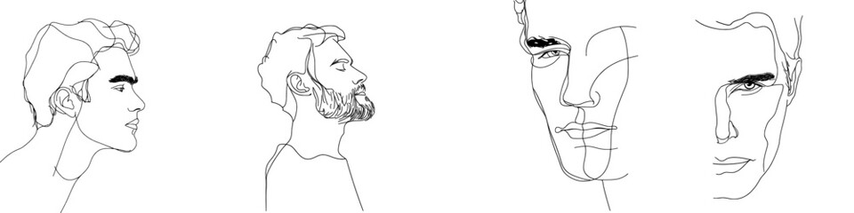 Aufkleber - Continually drawn one-line portrait of a young man. Modern minimalist style.