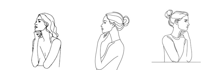 Aufkleber - Drawing of a thinking woman. Businesswoman drawing an idea. Illustration.