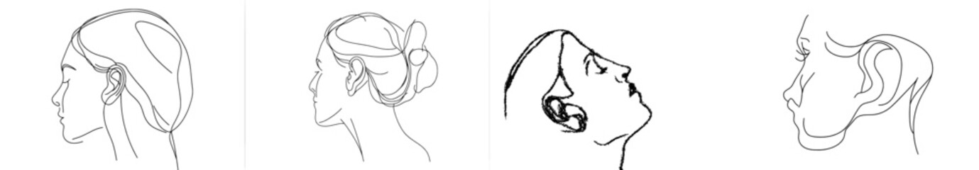 Poster - Simple one single line sketch of a human ear. World deaf day banner with minimal hand drawn line drawing. Stock modern illustration isolated on a white background.