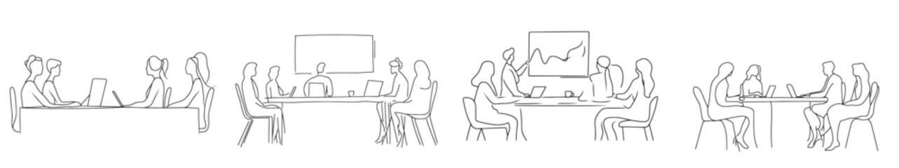 Aufkleber - Continual line drawing design for modern illustration graphic of young businessman coaching class members. Business training and meeting concept.